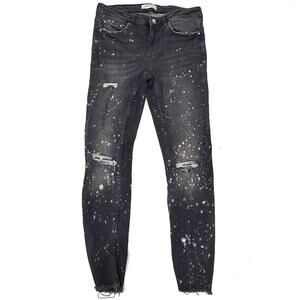 Zara | Skinny Stretch Paint Splatter Raw Hem Ankle Jeans